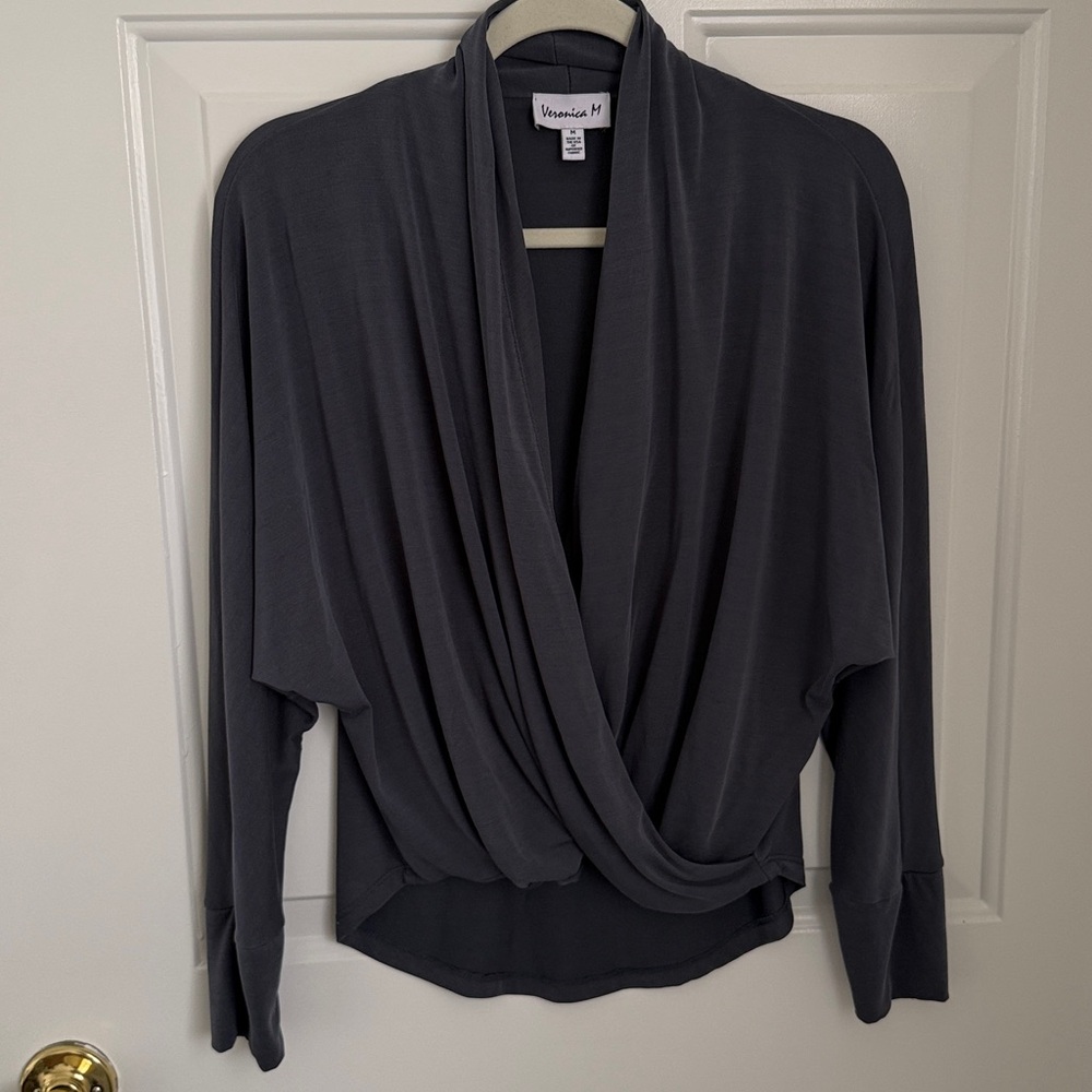 Veronica M Draped Charcoal Blouse - Size Medium